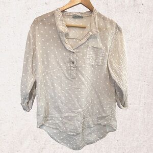 bundle 3 or more Angela Mara Tan Buttoned Polo Blouse with 3/4 Sleeves